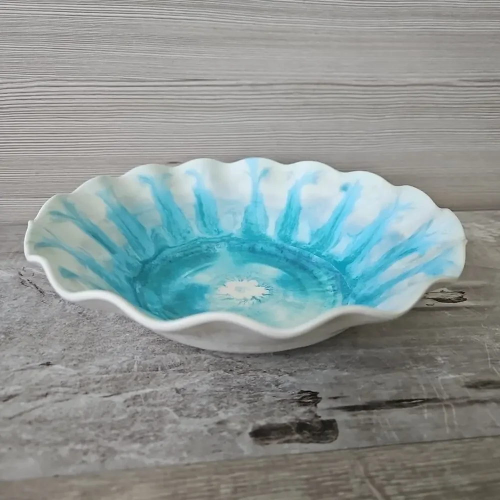 Pier 1 One Imports Marble Wave Turquoise Melamine Coastal Beach Lake 4 Bowl Set